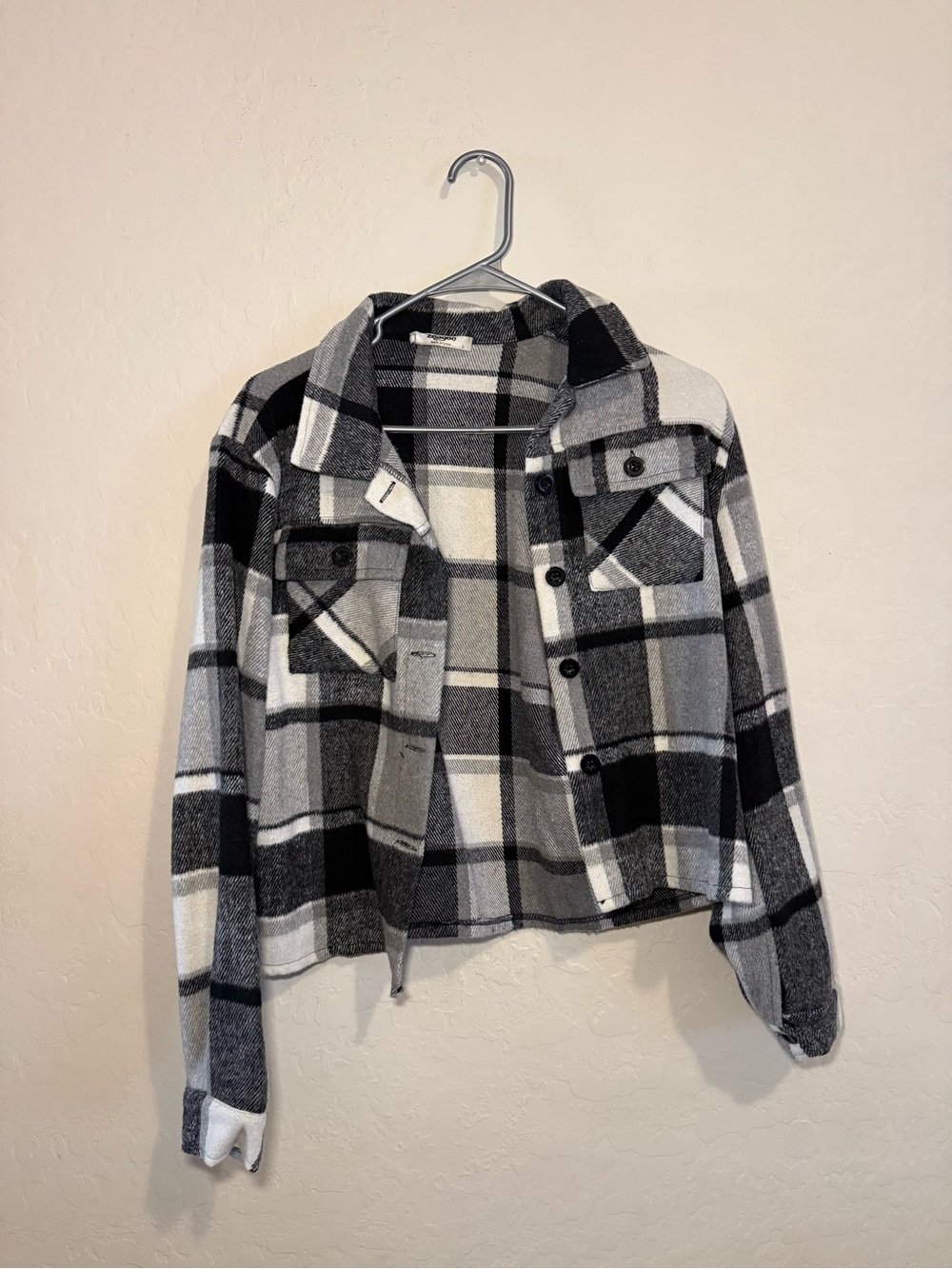 Black Gray Plaid Shacket Button Front Jacket Women’s Size S